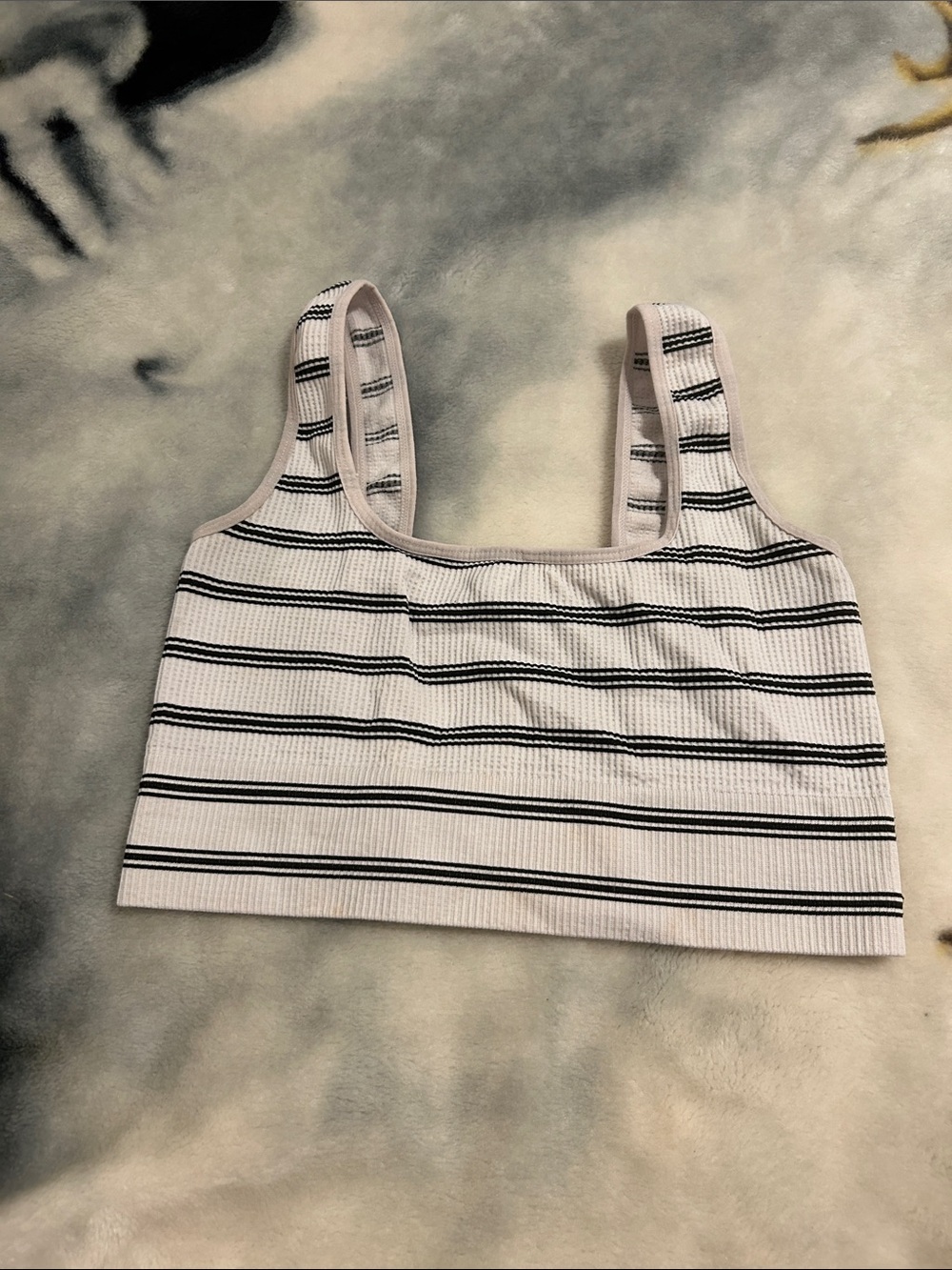 Ribbed Striped Crop Tank Top - White/Black
